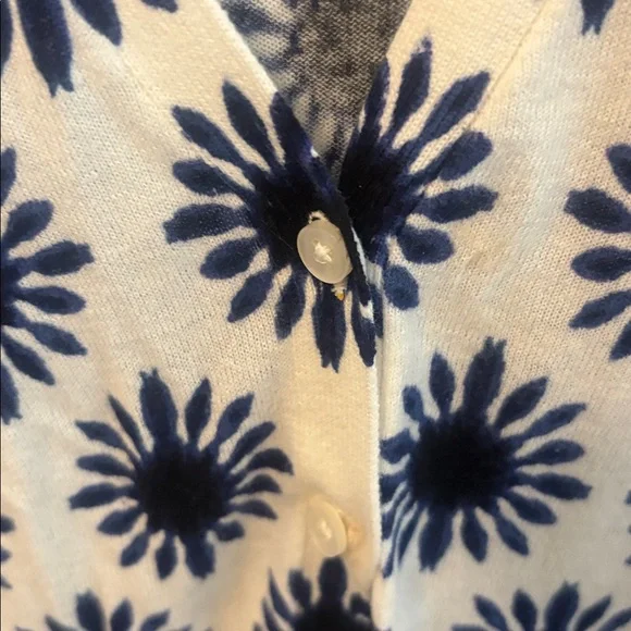 LOFT Cream and Navy Floral Button Front Cardigan - Picture 3 of 6